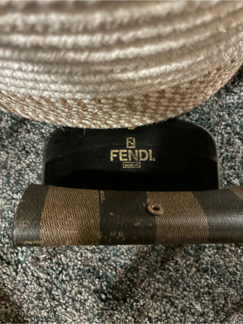 Fendi Brown and Black Striped Men's Eyewear Case with Gold Logo
